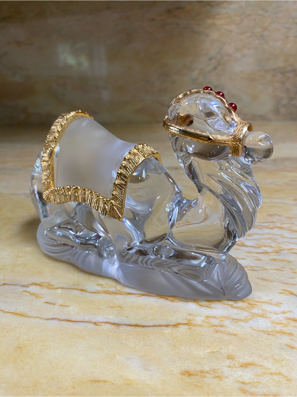 Gorham Nativity crystal Camel Figurine with Gold Trim and Red Gem Accents